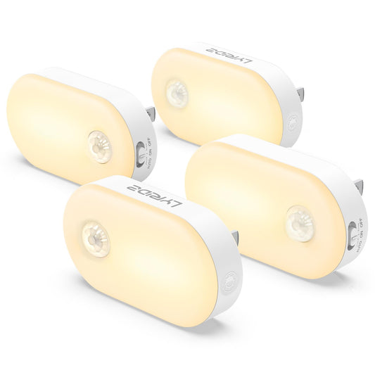 Lyridz Plug-in Night Light with Motion Sensor, 1-120 LM Stepless Adjustable Brightness LED Nightlights for Bathroom, Bedroom, Hallway, Stairs, Garage, Toilet, 4 Pack