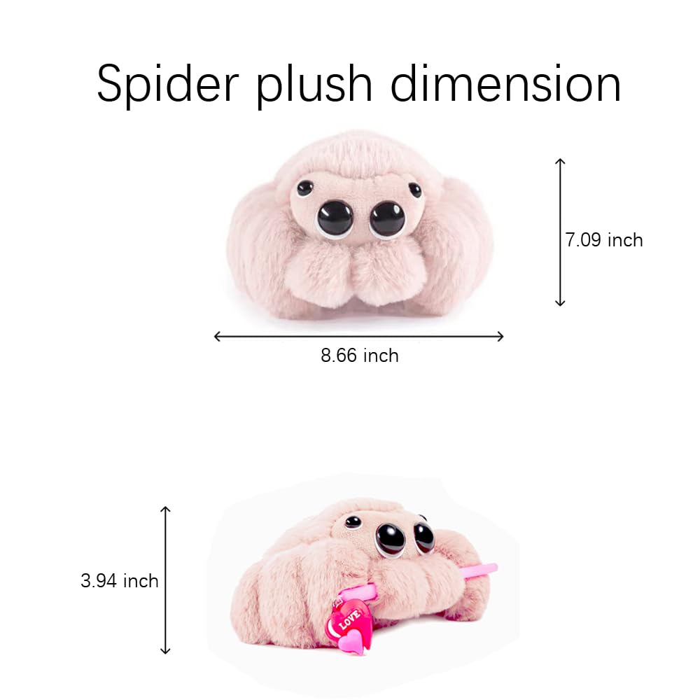 Jorkei Cute Spider Plush Toy - Soft Halloween Stuffed Animal, Valentine's Gift, Birthday Present for Kids & Adults (Pink)