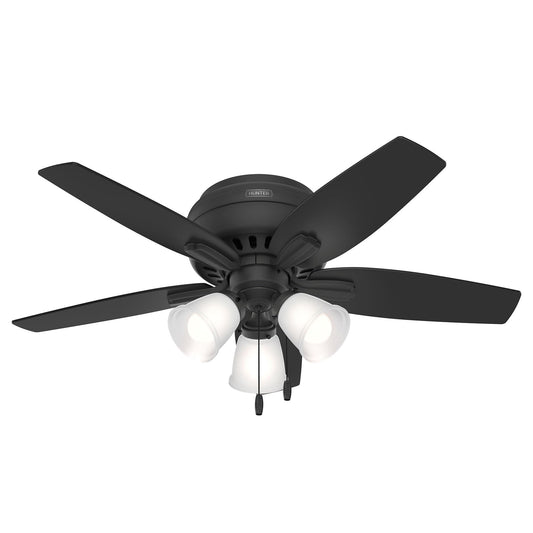 Hunter 42 inch Indoor Ceiling Fan with LED Lights - Black Ceiling Fan with Pull Chain, For Bedroom or Living Room, Low Profile Flush Mount, No Remote, 5 Blades - Newsome 52393, Matte Black
