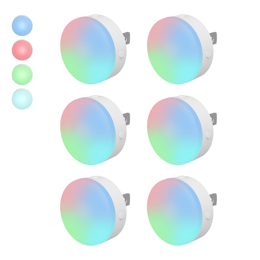 junlit Mini Plug in Night Light, Dusk to Dawn Sensor, 4-Color, LED Toilet Night Lights, Dimmable Color Changing, for Kids Breastfeeding, Sleep Aid, Bedroom, Nursery, Hallway, 6Pack