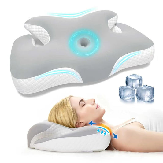 Ergo Cervical Pillow for Neck and Shoulder Pain Relief,Cooling Orthopedic Contour Memory Foam Pillows,Side Sleeper Pillows for Neck Support,King Size Bed Pillows for Back Stomach Sleepers(Ash Grey)