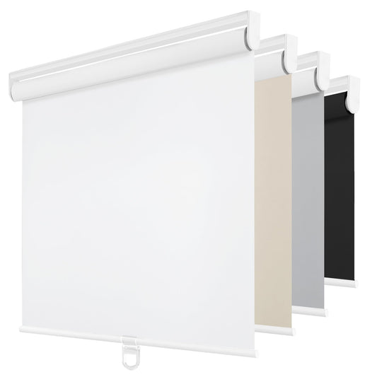 ChrisDowa Cordless Blackout Roller Shades for Windows, Thermal Insulated UV Protection Pull Down Shades, Total Blackout Window Blinds for Home, Office, Bedroom, Door (34" W x 72" H, White)