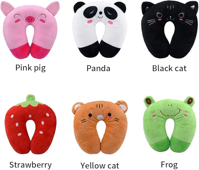 EKDJKK Travel Pillow for Kids, Cute Animal Neck Pillow Support U Shaped Cushion Plush Soft Rest Reading Pillow Sleeping Pillow for Airplane Train Car (Orange Cat)
