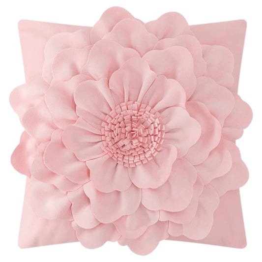 JWH Handmade 3D Flower Throw Pillow Cover Aesthetic Decorative Colorful Floral Accent Pillow Case Square Pillowcase for Couch Bed Living Room with Hidden Zipper 18x18 Inch Pink
