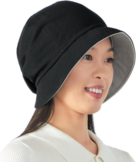 CHARM Women Cotton Sun Hat - Organic Summer Bucket Reversible Chemo Cap Foldable