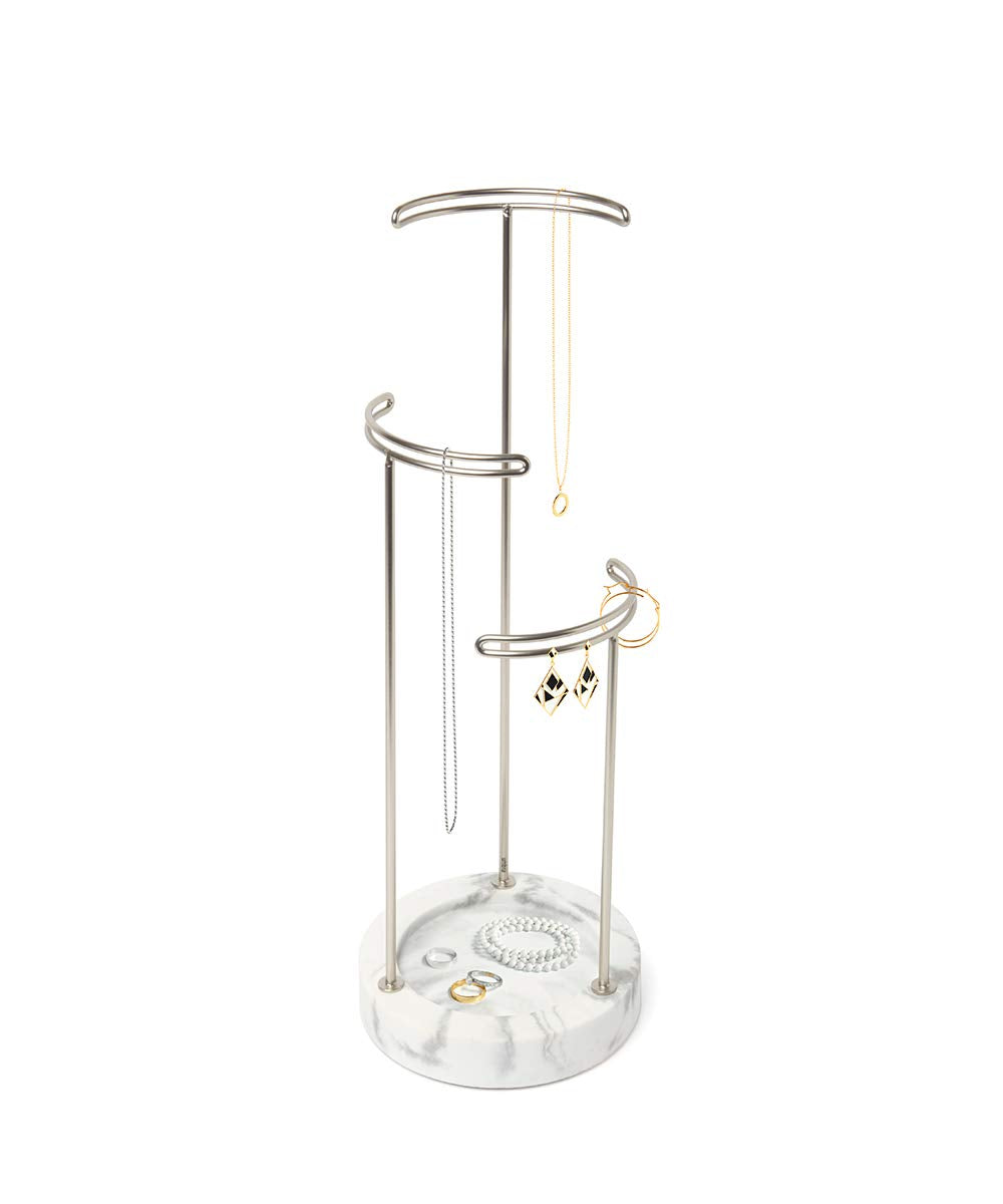 Umbra 299471-491 Tesora 3-Tier Jewelry Stand, Earring Holder, Accessory Organizer and Display, White/Nickel