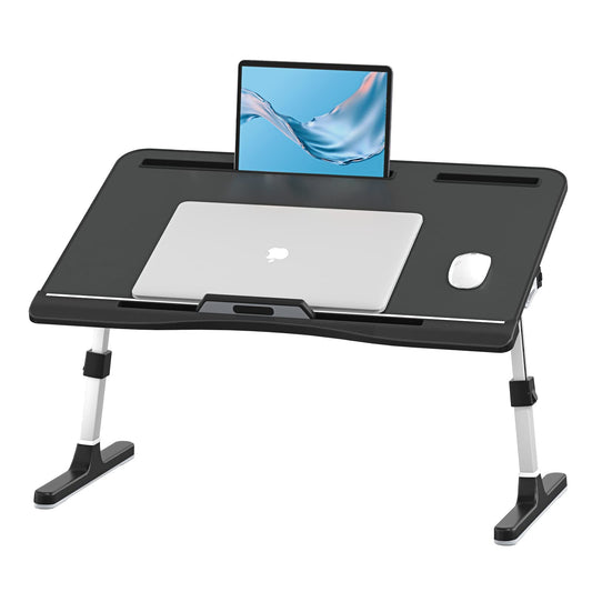KLEAR Foldable Laptop Bed Tray Desk, Adjustable Laptop Bed Table with Heights and Angles, Upgraded-Sturdy Laptop Lap Desk for Bed/Sofa/Couch/Floor, Lap Tablet Desk (NO Drawer,Black)