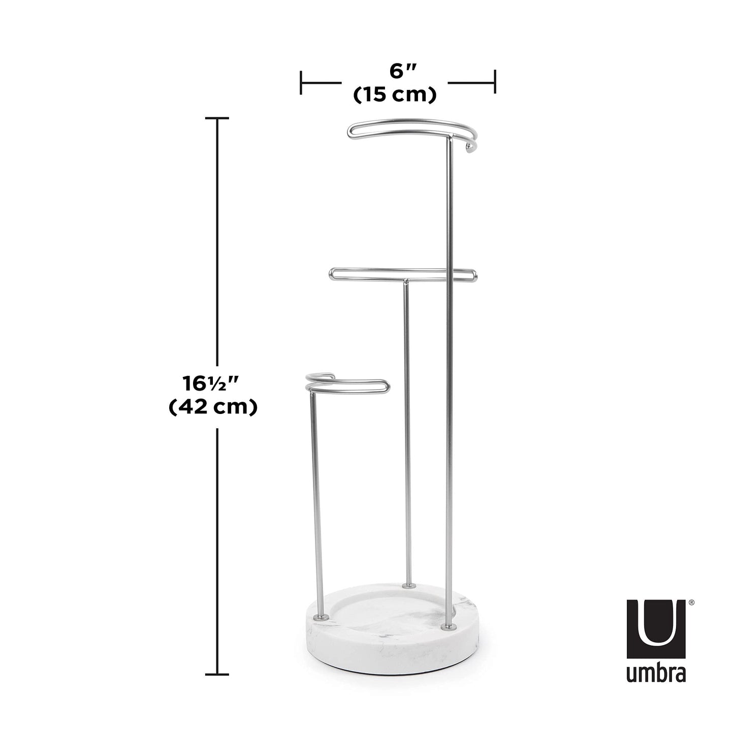 Umbra 299471-491 Tesora 3-Tier Jewelry Stand, Earring Holder, Accessory Organizer and Display, White/Nickel