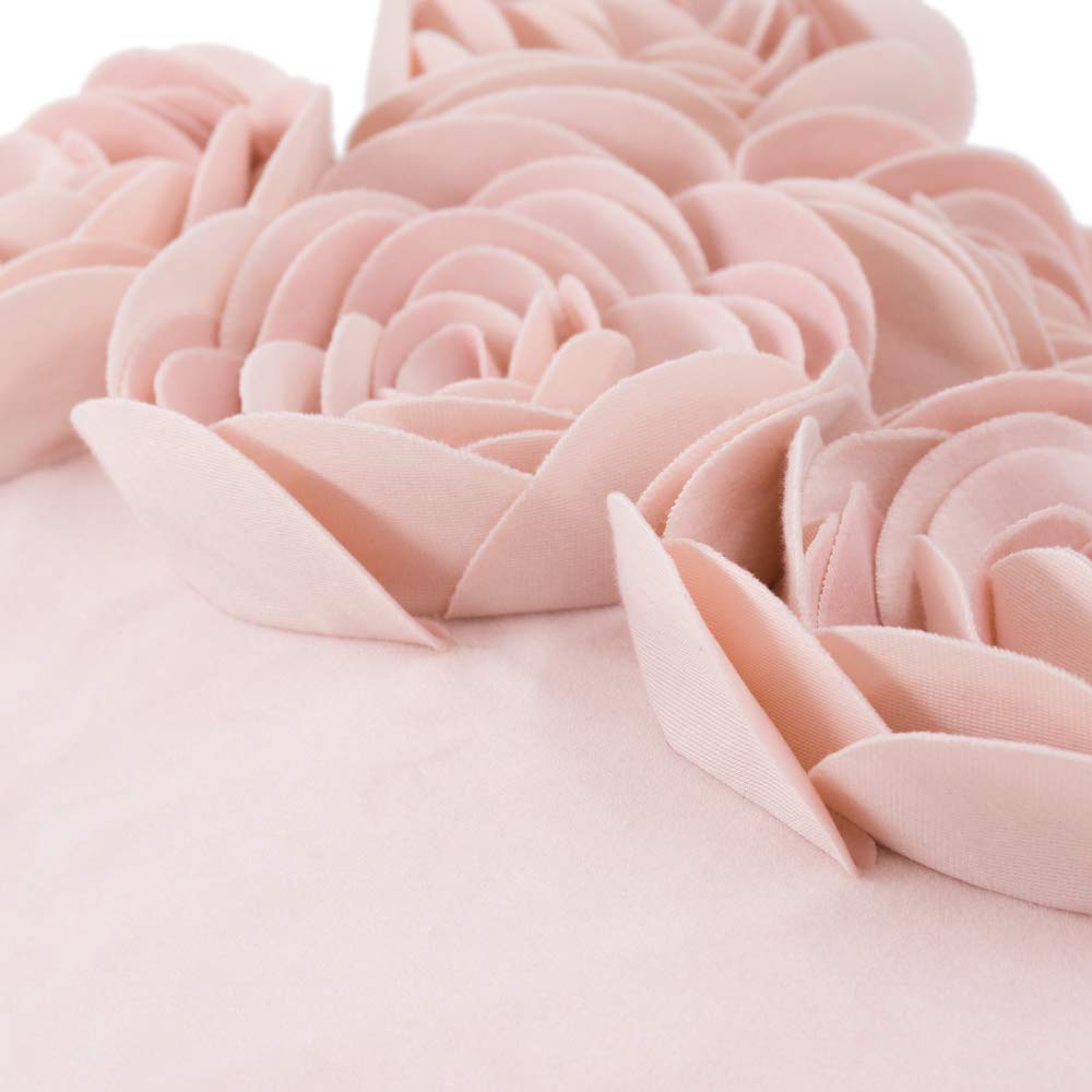 JWH 3D Flower Throw Pillow Cover Decorative Handmade Floral Pillow Case Soft Velvet Pillowcase Lumbar Cushion for Bed Living Room Chair Couch Decor Shams 12x20 Inch Light Pink
