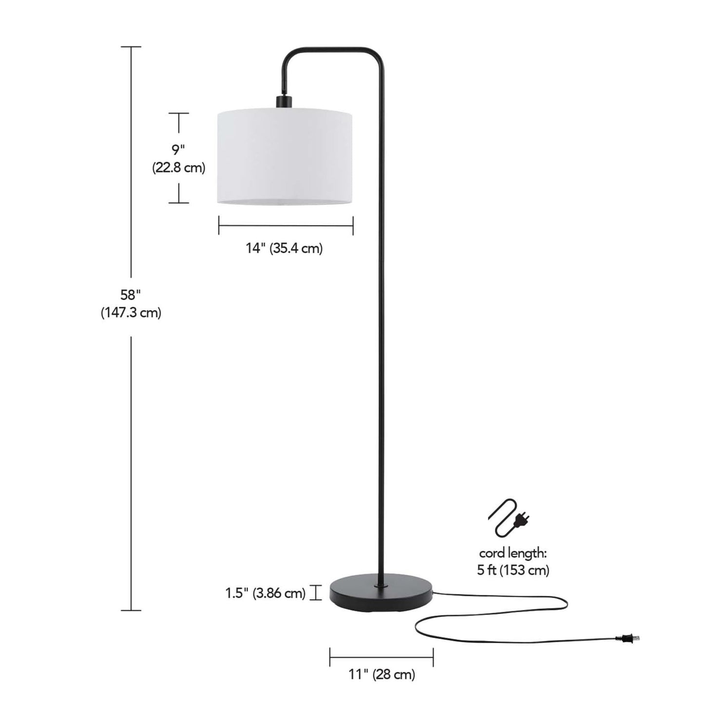 Globe Electric 67065 58" Floor Lamp, Black, Dark Gray Velvet Shade, On/Off Socket Rotary Switch, Living Room Décor, Reading Light, Home Essentials, Bedroom, Office Accessories