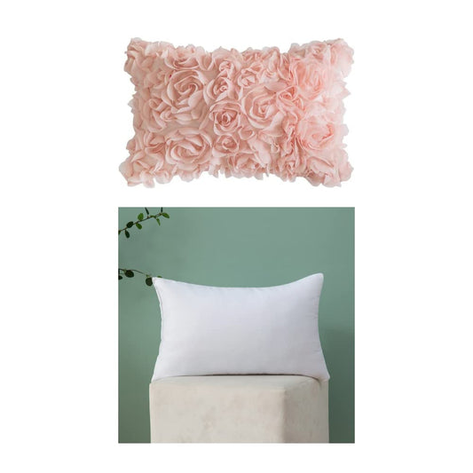 MIULEE 3D Decorative Spring Romantic Stereo Chiffon Rose Blend Throw Pillow Insert for Sofa Bedroom Living Room 12x20 Inch Peach Pink Wedding