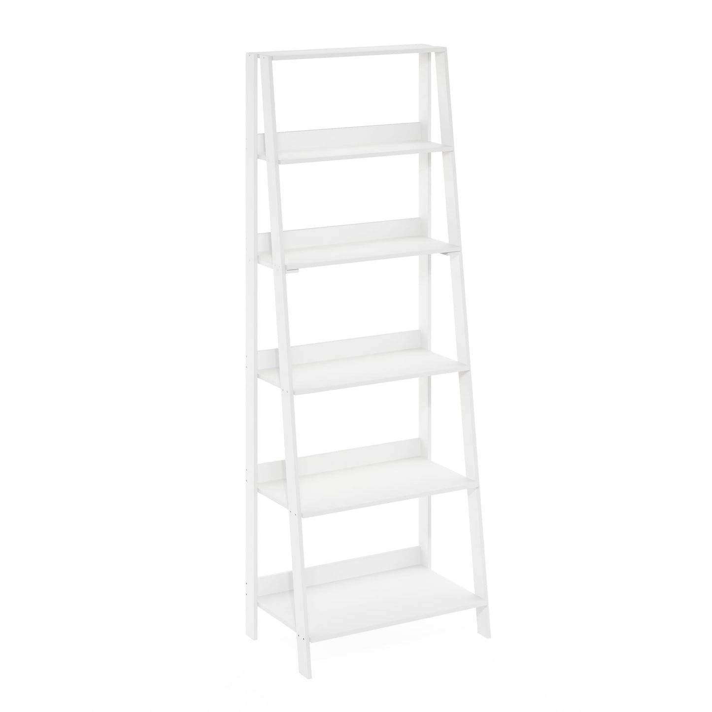 Furinno Ladder Book Shelf, 6-Tier Ladder Shelf, Open Design Bookshelf, Display Storage Bookcase, 14.8" x 23.6" x 66.2", Living Room, Home Office, White