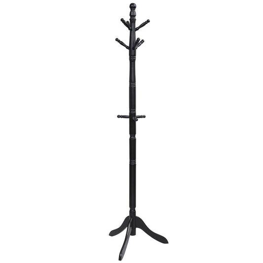 Tangkula Wood Coat Rack Freestanding, Entryway Height Adjustable Coat Stand with 9 Hooks & Stable Tri-Legged Base, Rubber Wood Coat Tree Hall Tree Coat Hanger Stand for Home Office Hall Entryway