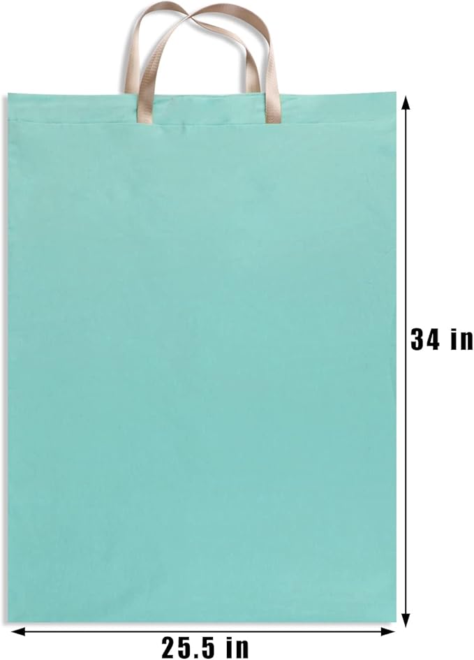LOLOMLO Extra Large Canvas Laundry Bags with Handles & Drawstring Closure, Heavy Duty Tears Resistant Clothes Storage Travel Bags,25.5"x34",Teal Blue