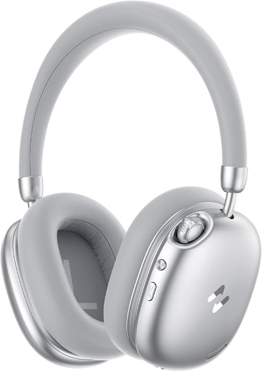 havit Space S1 Hybrid Adaptive Active Noise Cancelling Headphones Wireless, Over Ear Headphones, Bluetooth 6.0, 100H Playtime, LHDC Hi-Res Sound, Custom EQ via App, Travel, Office, Home, Silver