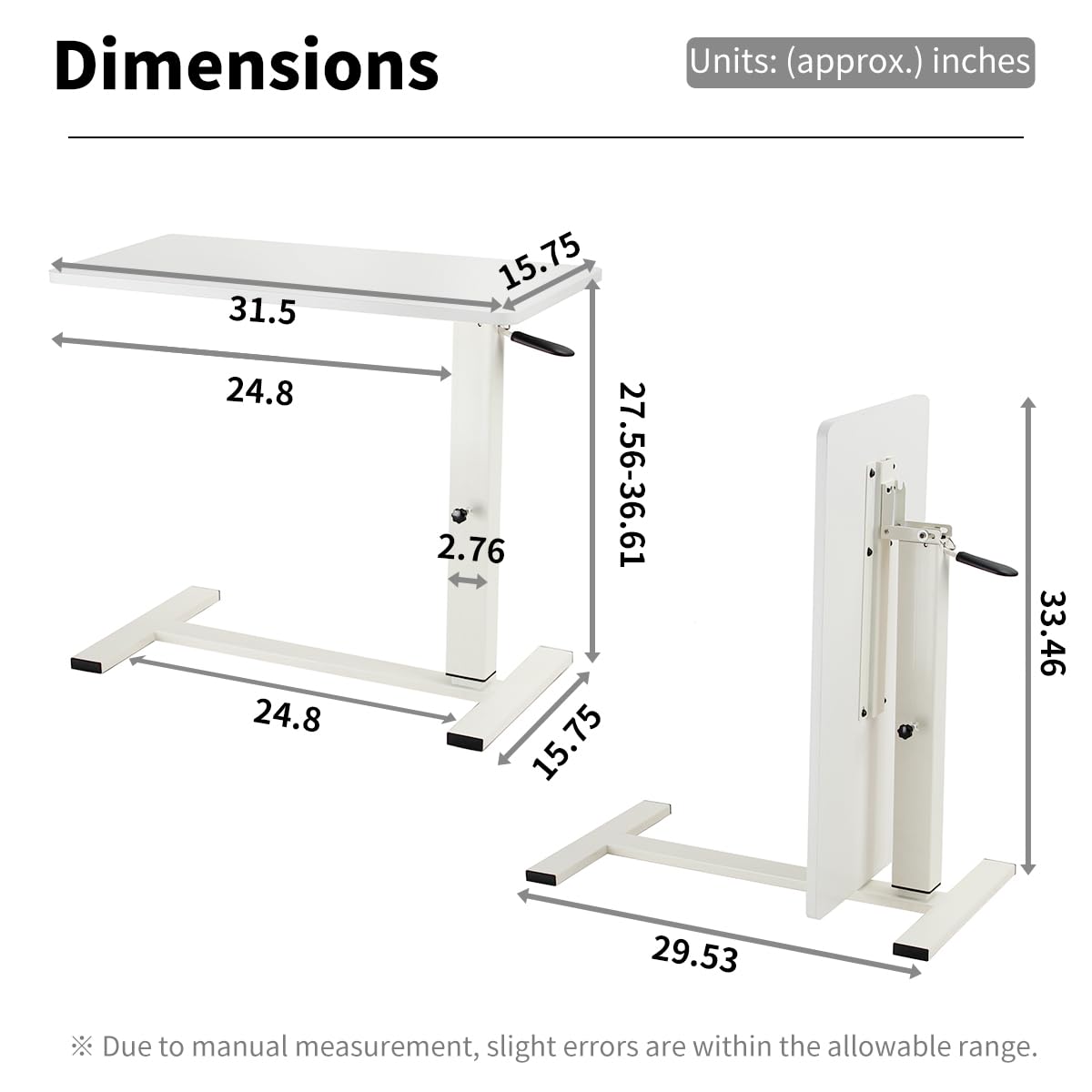 lumizone Foldable Overbed Table with Wheels Bedside Desk Gray
