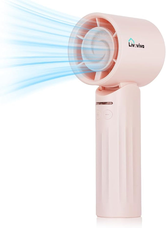 LIVAVIVA Handheld fan, adjustable blowing angle, mini portable turbo fan, USB Type-C rechargeable, infinitely variable speed high-speed personal fan, 11 Hours Battery Life (Pink)