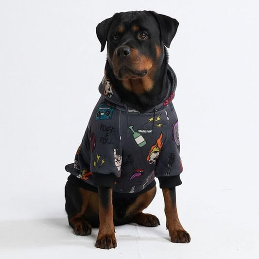 Spark Paws Dog Hoodie – Premium Dog Sweater for Small, Medium, and Large Dogs | Warm Outfits for French Bulldogs, Pitbull, Puppy, Winter Jacket Alternative - Rock and Roll -4XL