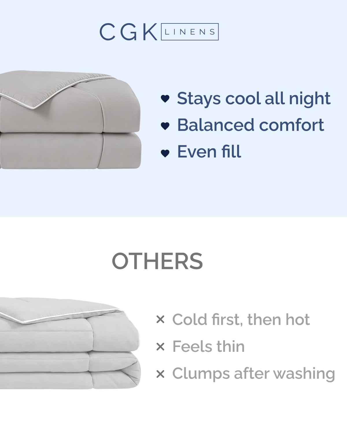 Cooling Comforter Full/Queen Size - Cooling Blanket for Hot Sleepers and Night Sweats - Summer Comforter for Full & Queen Size Beds - Soft, Breathable Cold Blanket for Sleeping - 90x90 (Light Grey)