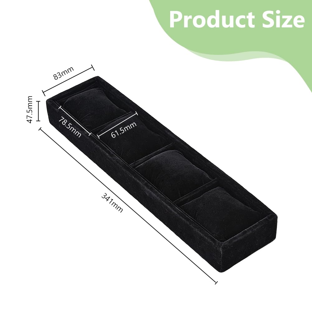 DICOSMETIC 4 Grids Watch Jewelry Organizer Tray 3.27x13.43x1.88 Inch Velvet Watch Display Jewelry Trays Rectangle with Pillows Watch Bangle Organizer Tray for Bracelet Watches Display Holder, Black
