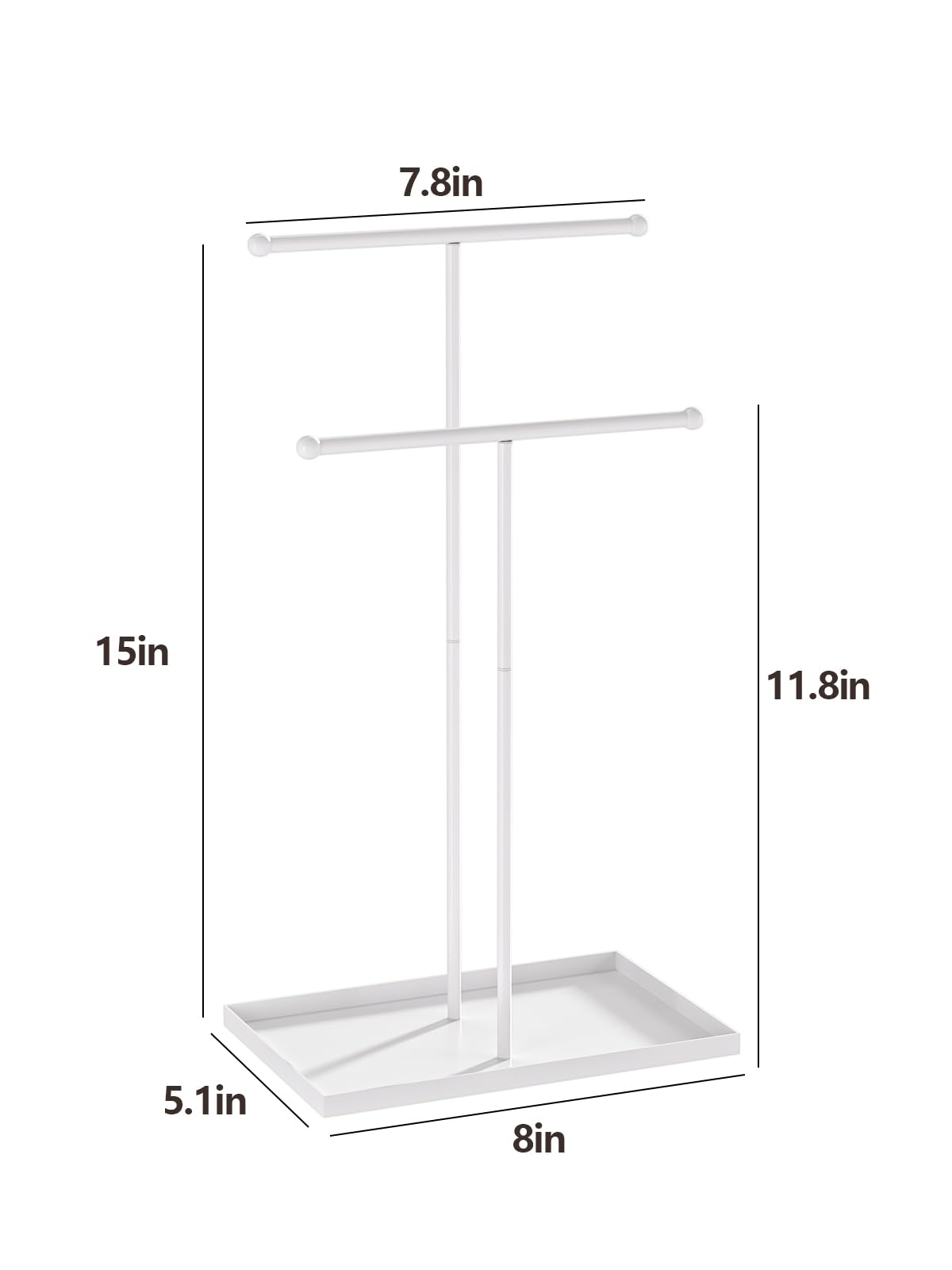Ausalivan Necklace Organizers Holder,Jewelry Organizers and Displays for Women, Men, and Suppliers Small, Long, and 2 Tier Tall Necklace Stand, with Bracelet and Jewelry Storage Tray (White)