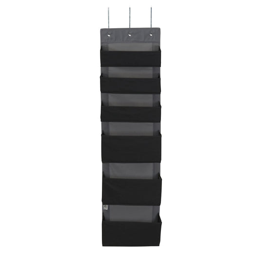 Household Essentials 6 Pocket Over‑The‑Door Organizer in Non‑Woven Fabric with Reinforced Siding, Foldable Storage, Black