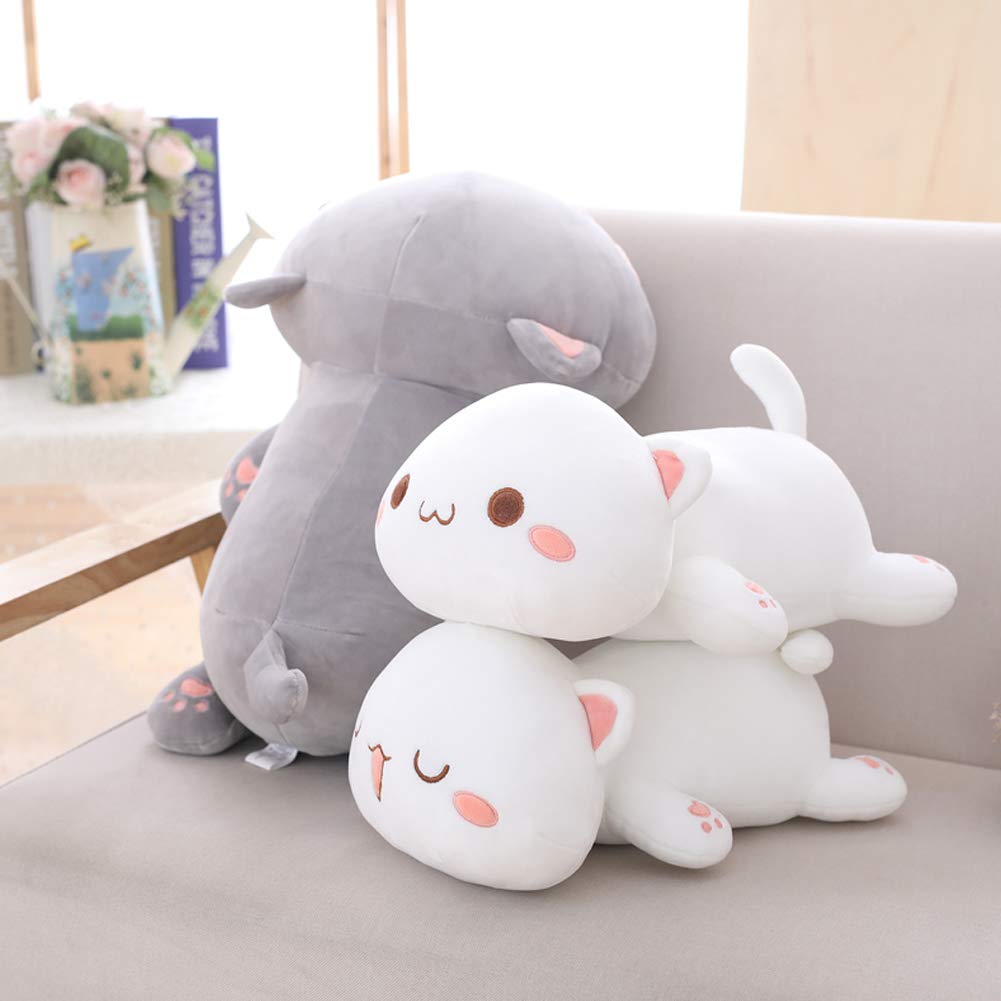 Jensquaify Cat Stuffed Animals, Soft Cat Plush Pillow Kawaii Kitten Stuffed Animal Toy Gifts for Kids (White Squint Eyes, 13.7")