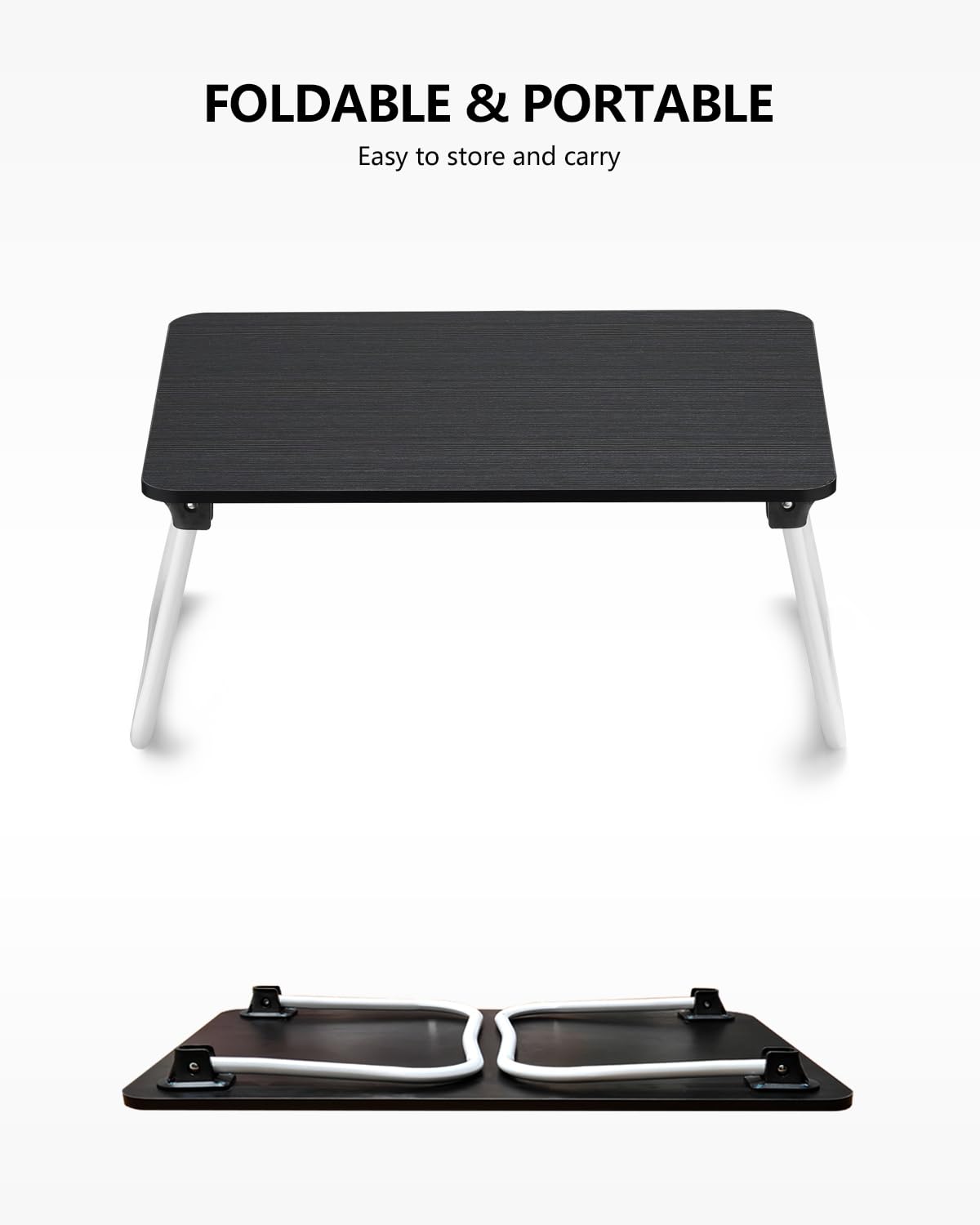 ZEAPTAC Laptop Bed Desk, Foldable Lap Desk, Portable Laptop Stand, Lightweight & Mini Table for Breakfast/Picnic/Drawing/Couch/Floor - Black
