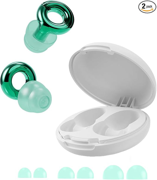 Noise Cancelling Ear Plugs 45dB – Reusable Silicone Earplugs for Sleeping, Snoring, Travel, Concerts & Work with 8 Eartips – Soft Comfortable Hearing Protection (Green, One Size)