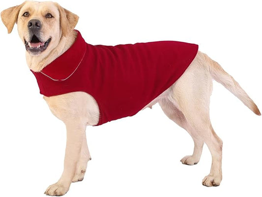 Fleece Dog Coat Pet Jacket Reflective for Cold Weather for Extra Large to Small Pets(Red,L)