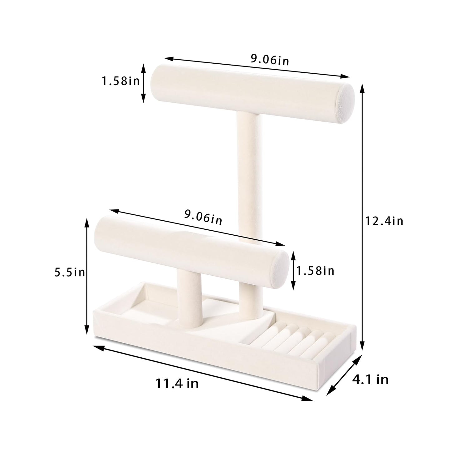 ByKen Multi-Functional 2 Tier Jewelry Holder,Necklace Bracelet Holder with Earrings Rings Tray,Jewelry Organizer Stand for Scrunchie Watches(Beige Velvet)