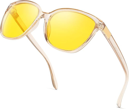 Myiaur Night Vision Driving Glasses for Women, Polarized Anti Glare Yellow Lens Glasses for Nighttime, UV400 Protection