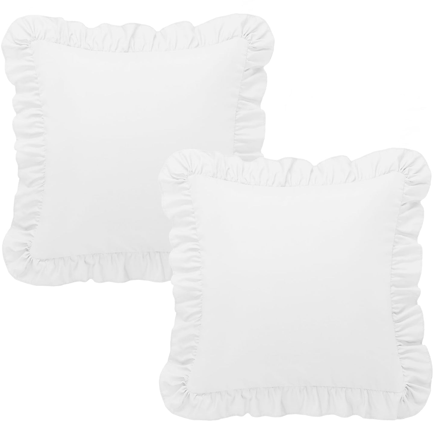KKJIAF Ruffle Pillow Cases 24x24 Inches, White Square Ruffled Pillow Covers Set of 2, Microfiber Wrinkle Resistant Pillow Shams with Envelope Closure for Sofa Bed Living Room