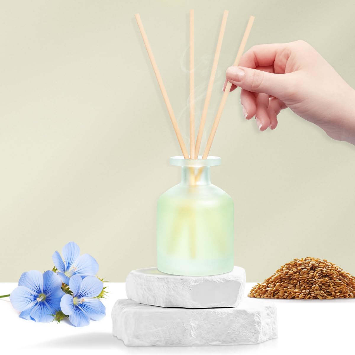 YISOWUH Reed Diffuser for Home, Clean Linen Scent 3.38oz (100ml)*1 Pack Essential Oil Reed Diffuser Set with 8 Sticks, Long Lasting Air Freshener for Bathroom Bedroom Living Room, Home Decor & Gifts