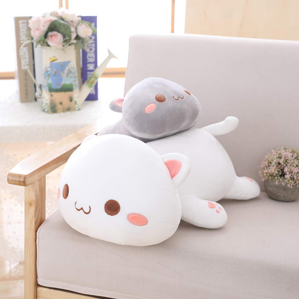 Jensquaify Cat Stuffed Animals, Soft Cat Plush Toy Pillow Kitten Stuffed Animal Toys for Kids (Grey Squint Eyes, 13.7")