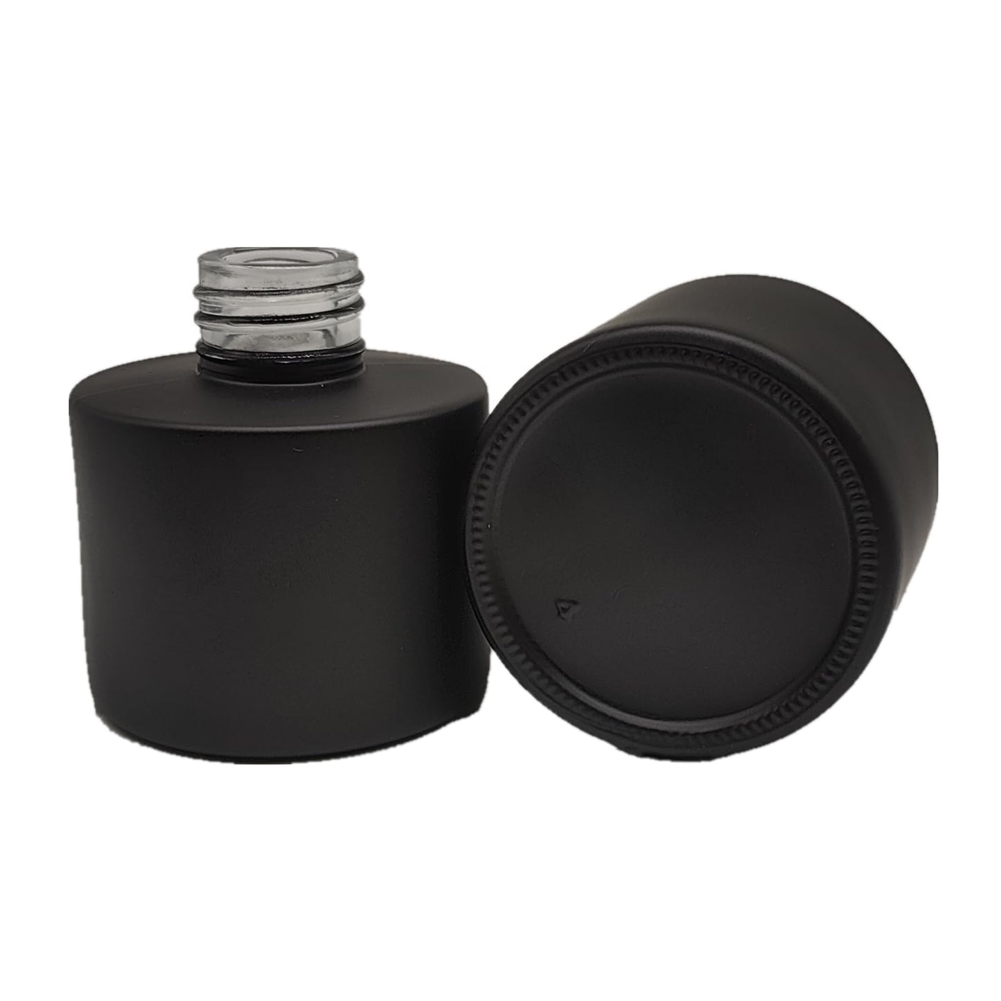 PimyRcyi 4PCS Reed Diffuser Bottle, Empty Matte Black Glass Jar with Black Sticks,Fragrance Replacement Container 100ml(4, Round)