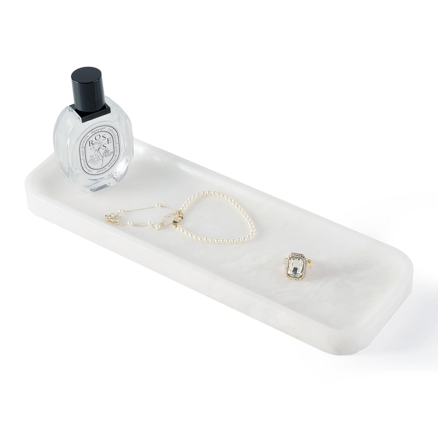 Koville Marble Tray, 12"x4" Marble Vanity Tray for Bathroom Kitchen Countertop Sink, Natural Stone Tray for Home Decor, Decorative Rectangular Narrow Catchall Tray for Jewelry(Namibia Bianco)