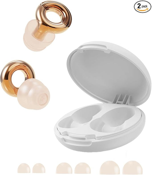 Noise Cancelling Ear Plugs 45dB – Reusable Silicone Earplugs for Sleeping, Snoring, Travel, Concerts & Work with 8 Eartips – Soft Comfortable Hearing Protection (Gold, One Size)