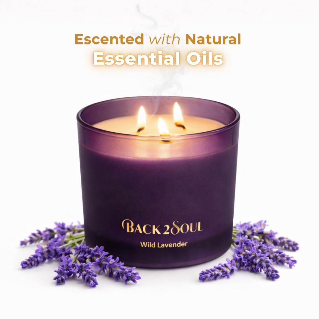 Wild Lavender Scented Candle for Home, Aromatherapy Soy Wax Candle, 3 Wooden Wicks, Long Lasting 50 Hour Burn, Home Fragrance Jar Candle, Gift for Women and Men, 13.4 Oz