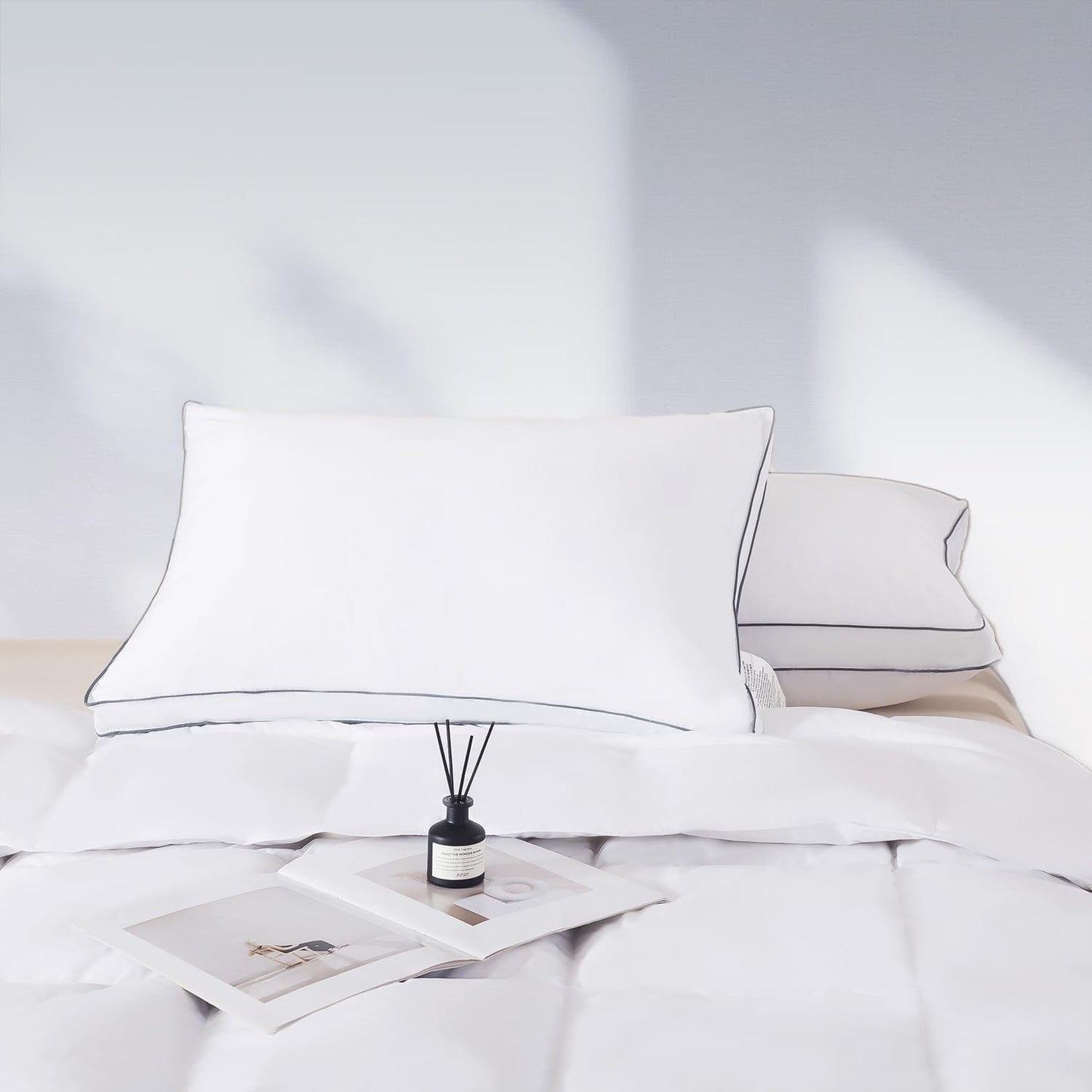 SHOUREN Goose Down Pillows King Size Set of 2, Fluffy Soft Bed Pillows for Sleeping, Down-Filled Pillow Insert with Gusseted Design, Perfect for Back, Side or Stomach Sleepers, 18 * 34"