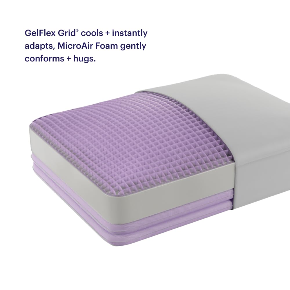 Purple DreamLayer Pillow - King Size - Cooling Memory Foam Alternative Neck Pillow, Soft Contour-Hugging GelFlex Grid and MicroAir Foam, Adjustable Loft, Pressure-Relieving Support