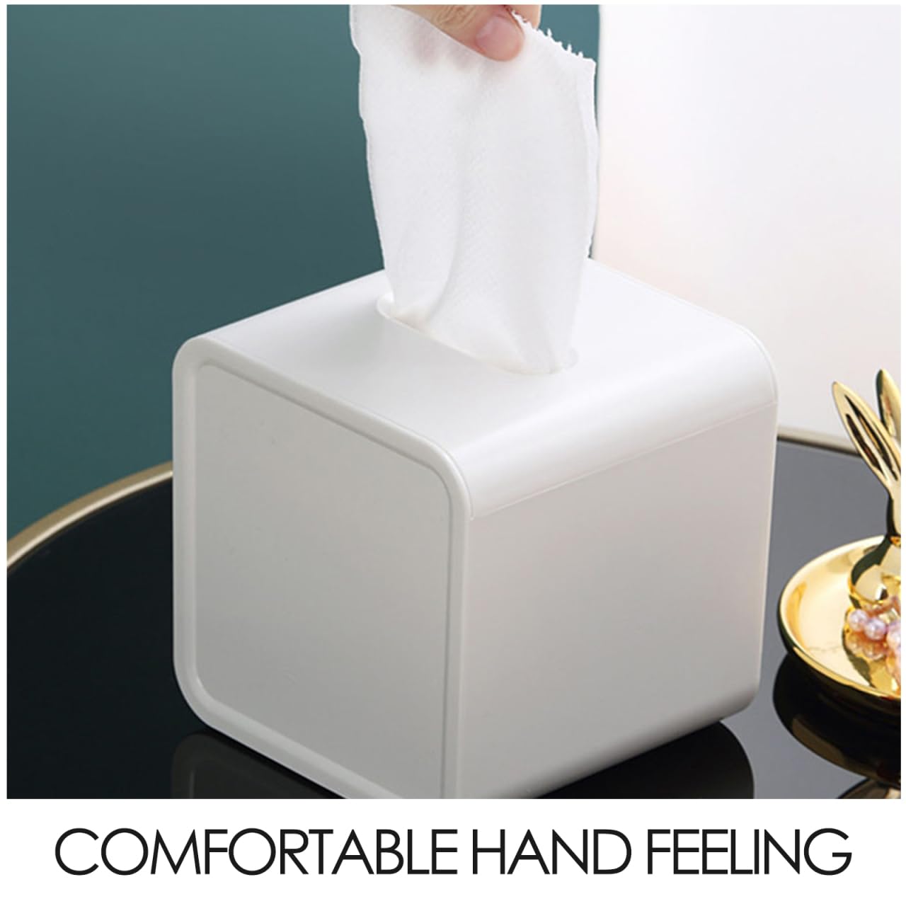 Kichvoe Square Plastic Tissue Box Cover with Tray Multifunction Roll Paper Holder for Bathroom and Office Compact 5.51X5.51X5.51In Cube Tissue Storage Organizer