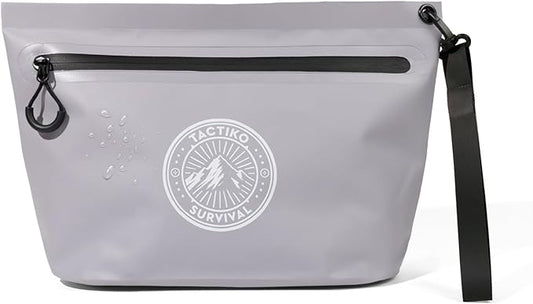 Tactiko 3L Water Resistant Pouch - Waterproof Material w/Splashproof Zipper - Hold All Zipper Bag for Storage, Toiletries, Travel, Beach, Cruise, Home (Gray)