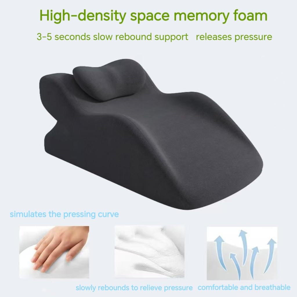 Multi-Functional Pillow Ergonomic Wedge Backrest with Wide Applications, Memory Foam Cushion for Sleeping and Reading, Prone Pillow with Superior Neck & Shoulder Support (Dark Gray)
