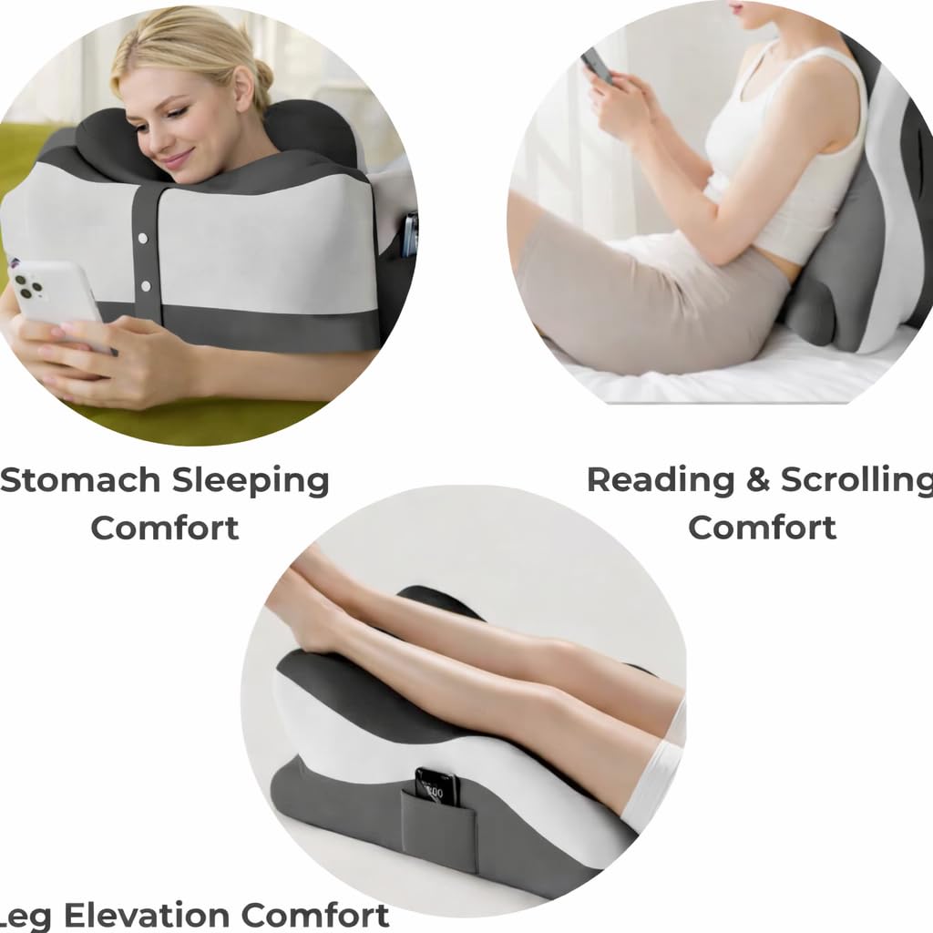 Dymane Memory Foam Wedge Pillow – 5-Zone Prone Reading Pillow for Bed, 27° Back Support, Leg Elevation & Acid Reflux Relief, Washable Cover, Dark Gray