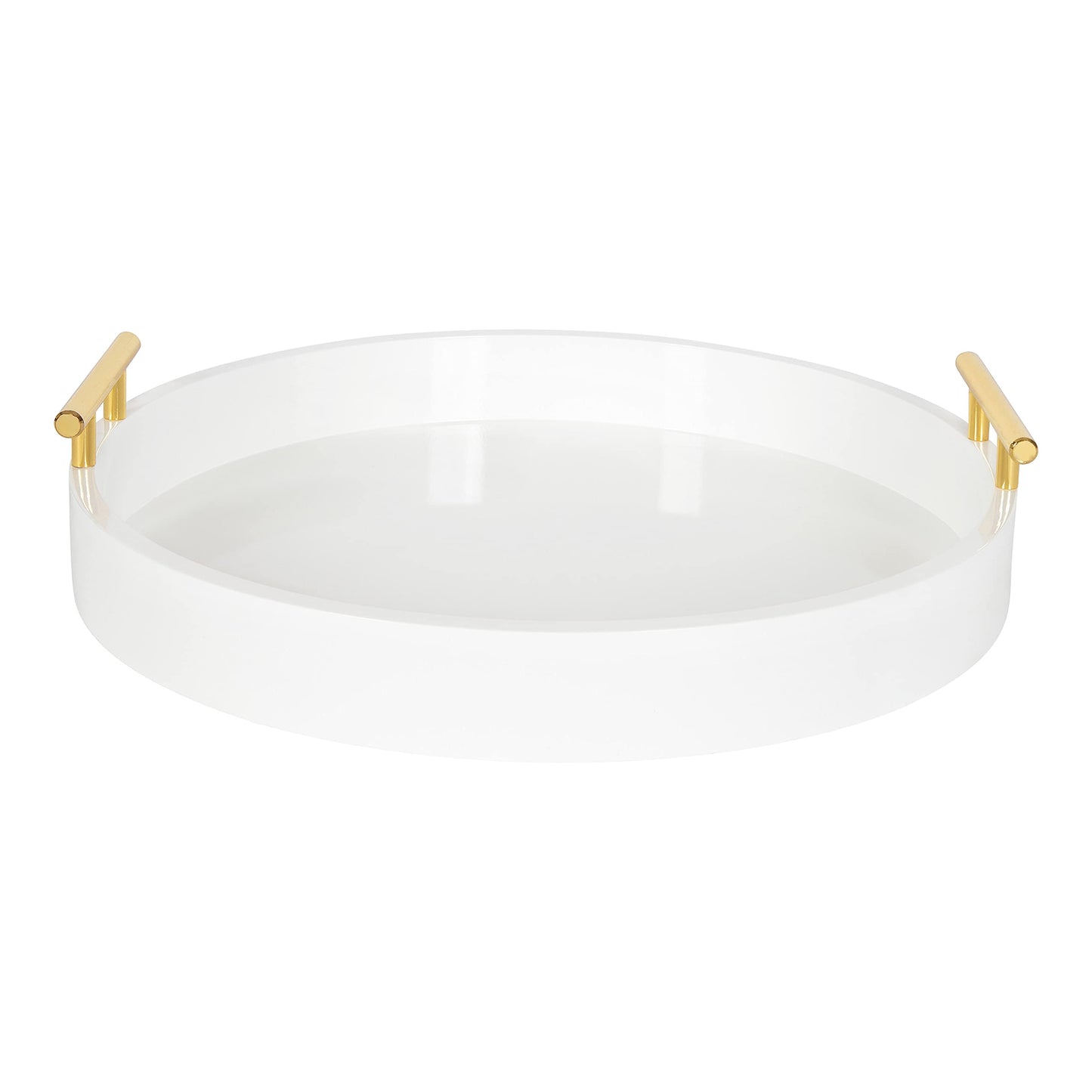 Kate and Laurel Lipton Modern Round Tray, 15.5" Diameter, White and Gold, Decorative Accent Tray for Storage and Display