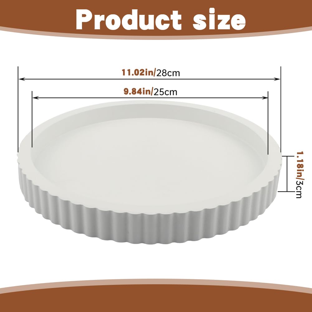Round Fluted Wood Tray, 11 in Diameter, Accent Catchall for Vanity, White