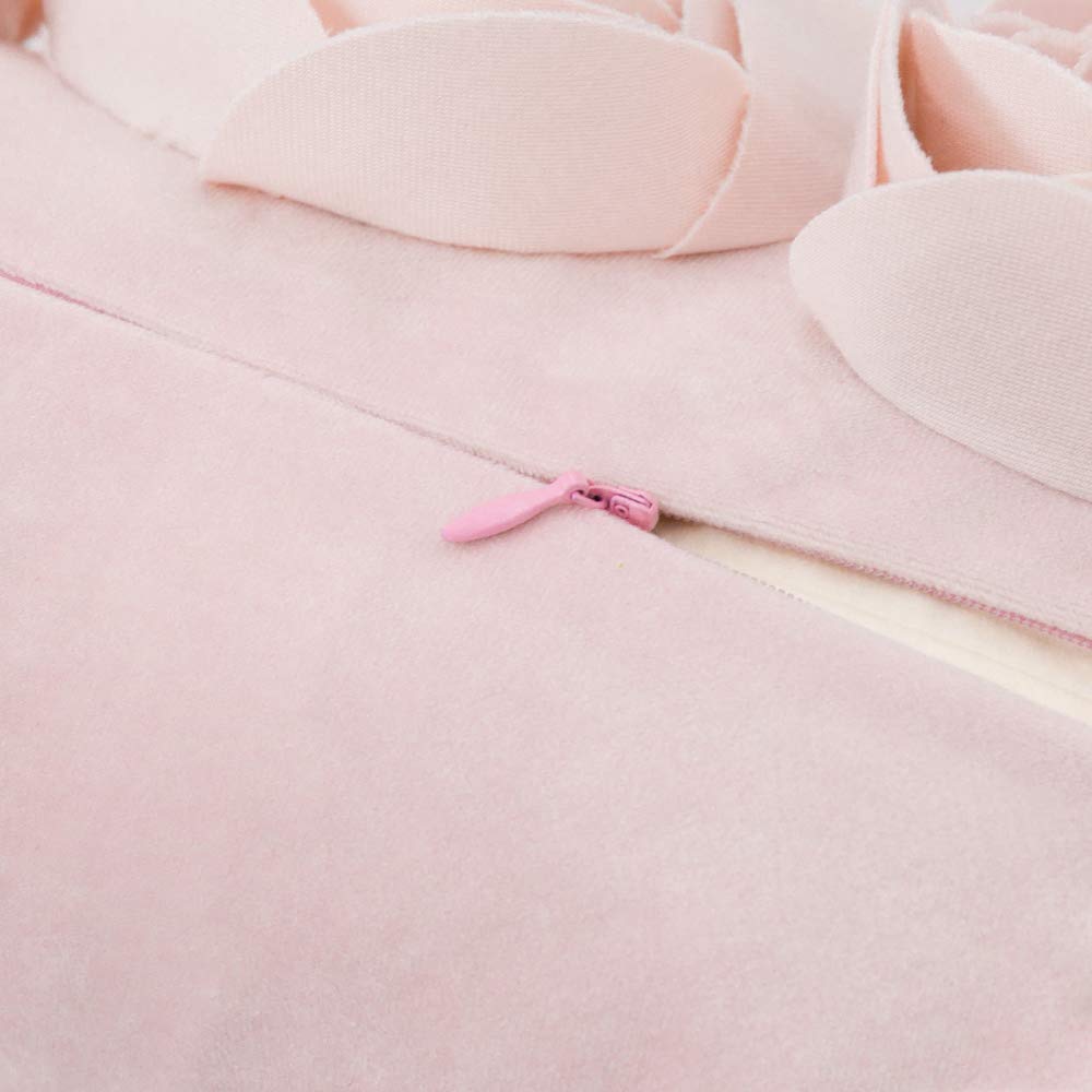 JWH 3D Flower Throw Pillow Cover Decorative Handmade Floral Pillow Case Soft Velvet Pillowcase Lumbar Cushion for Bed Living Room Chair Couch Decor Shams 12x20 Inch Light Pink