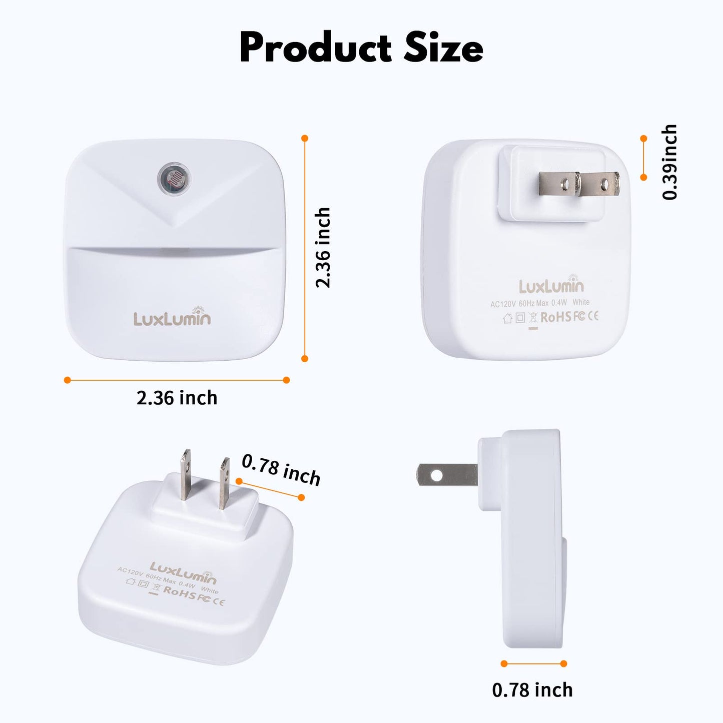 LuxLumin LED Night Lights Plug into Wall with Dusk-to-Dawn Sensor, Automatically Turn on and Off,Night Light for Kids,Bedroom,Bathroom,Stairs,Warm White, 6 Packs