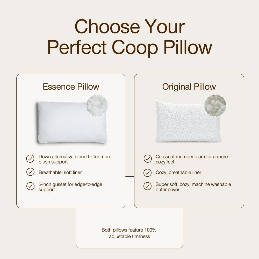 Coop Home Goods Essence Down Alternative Pillow Set of 2, King Size, Best Pillows for Sleeping, Adjustable Alternative to Down Pillows, Luxury Hotel Pillow for Back, Stomach or Side Sleepers